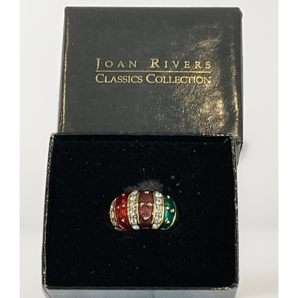Vintage Joan Rivers Ring Enamel and Rhinestone Crystals Size 6 Multicolored
